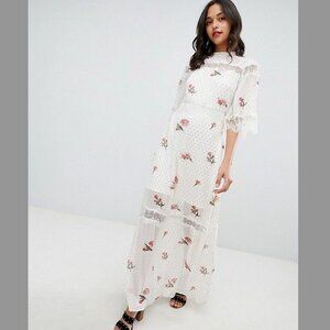 NWOT Vila Metallic Spot Lace Insert Maxi Dress